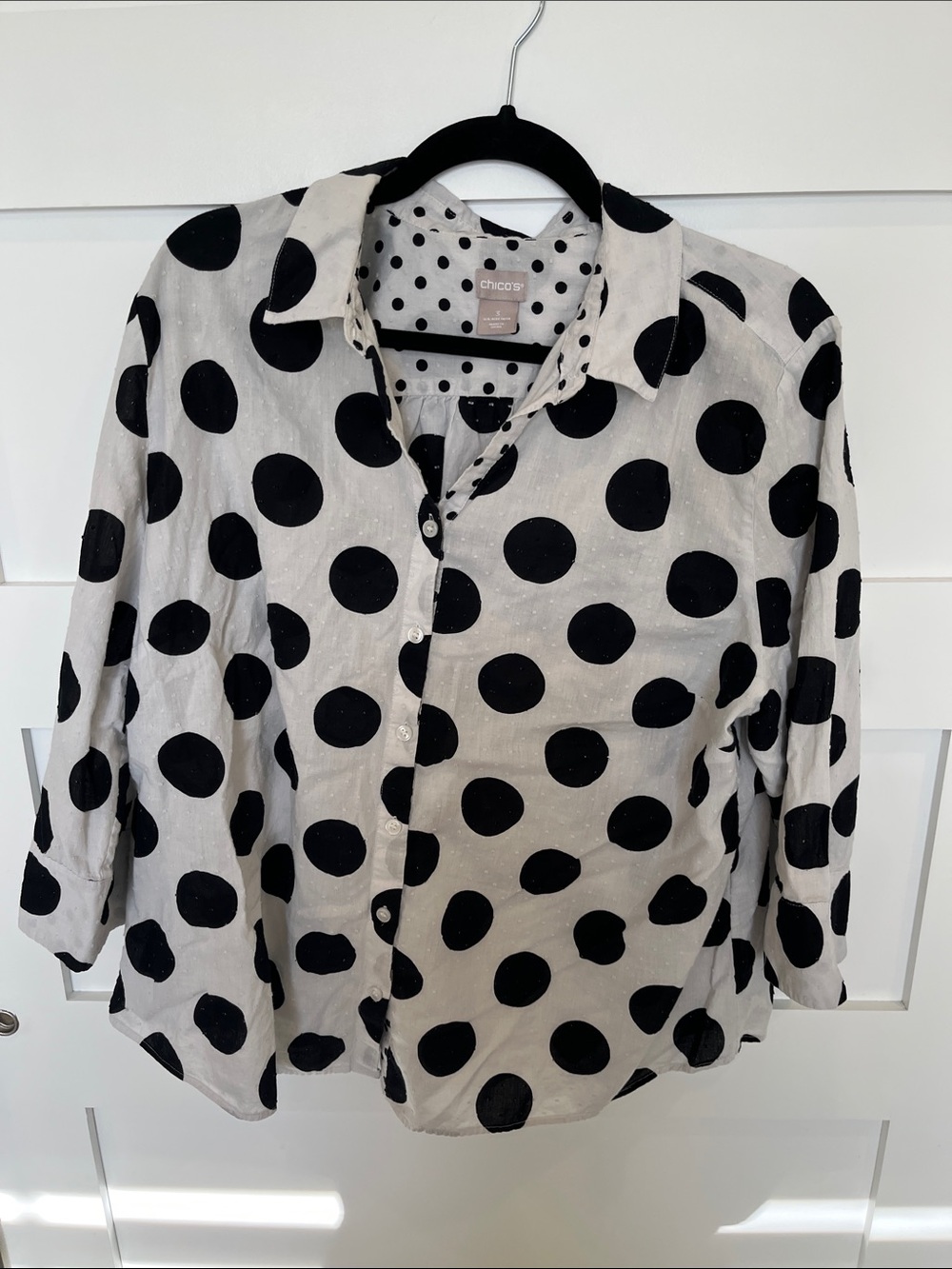 Chico's Black Polka Dot Button-Down Shirt on White